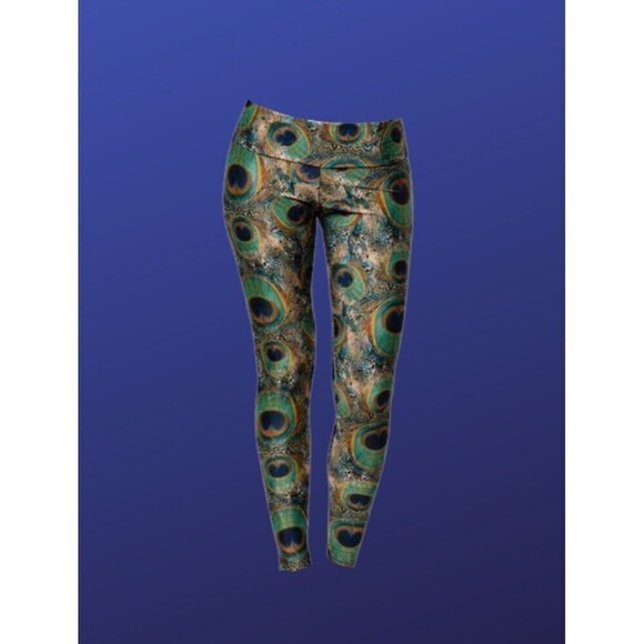 Onzie Women’s Mid-Rise Yoga Leggings, PEACOCK FEATHER, Women’s Size XS, NWOT
